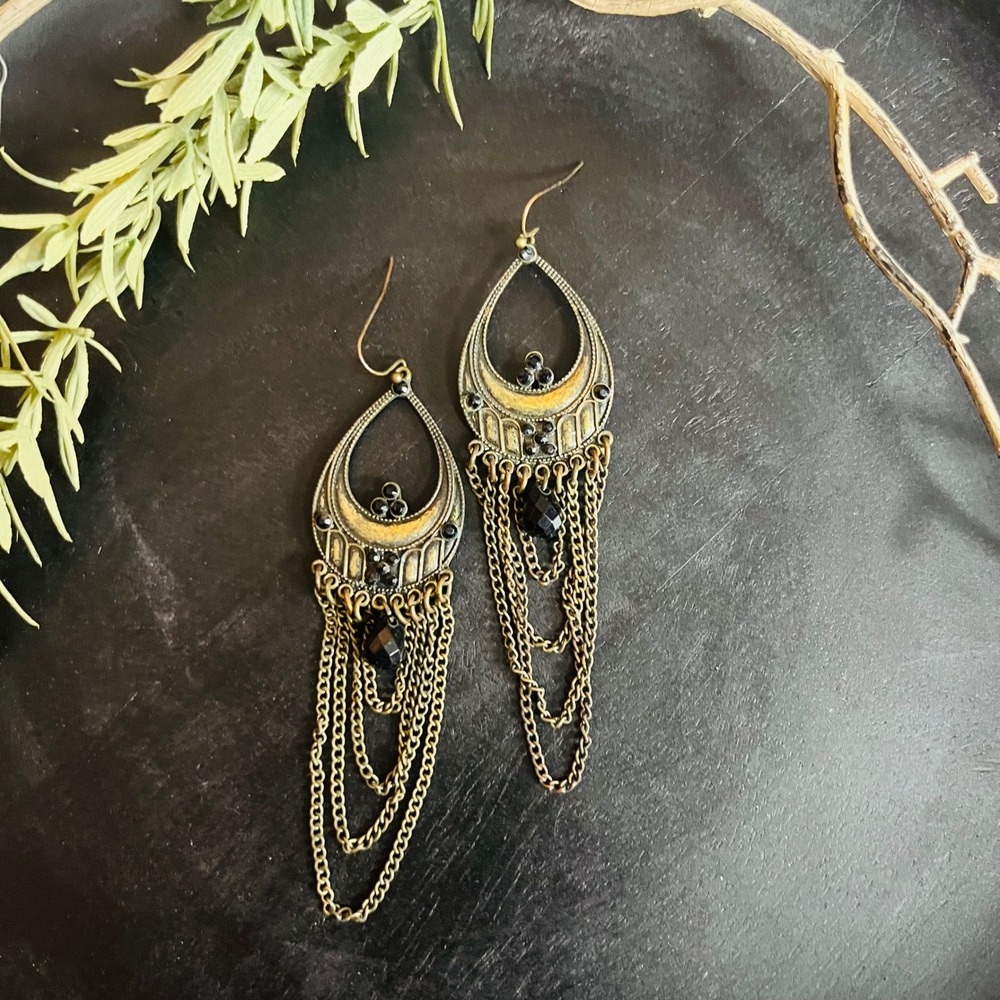Vintage Ornate Teardrop Earrings Antique Gold | Witchy‎ Goddess Dark Mystic Boho